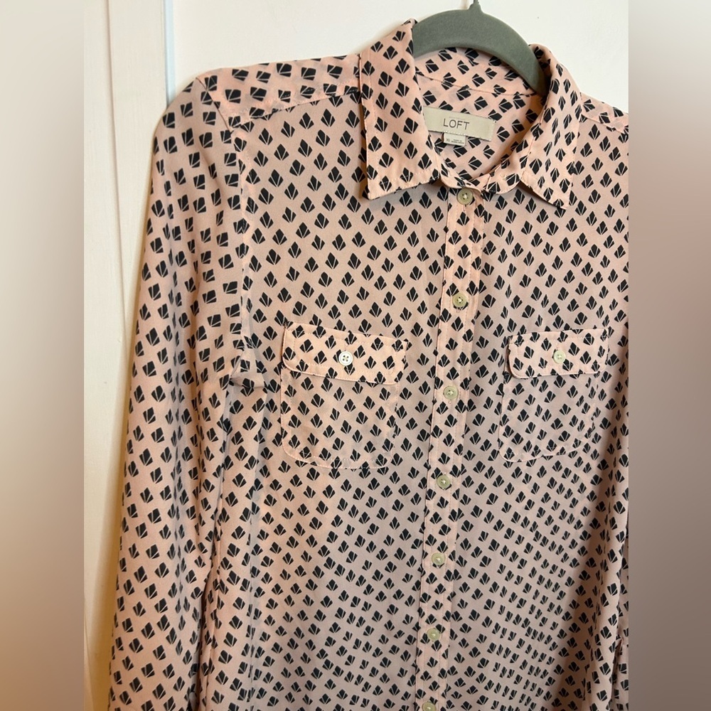 Loft Blush Pink Patterned Button Down Blouse - image 5